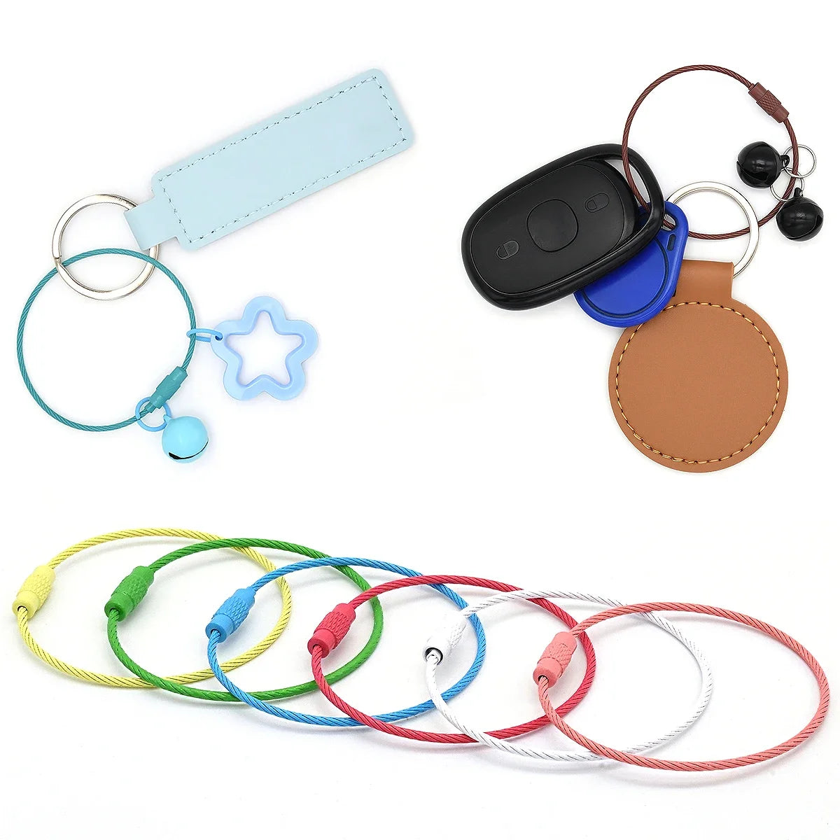 10Pcs Multi Colour Steel Keyrings